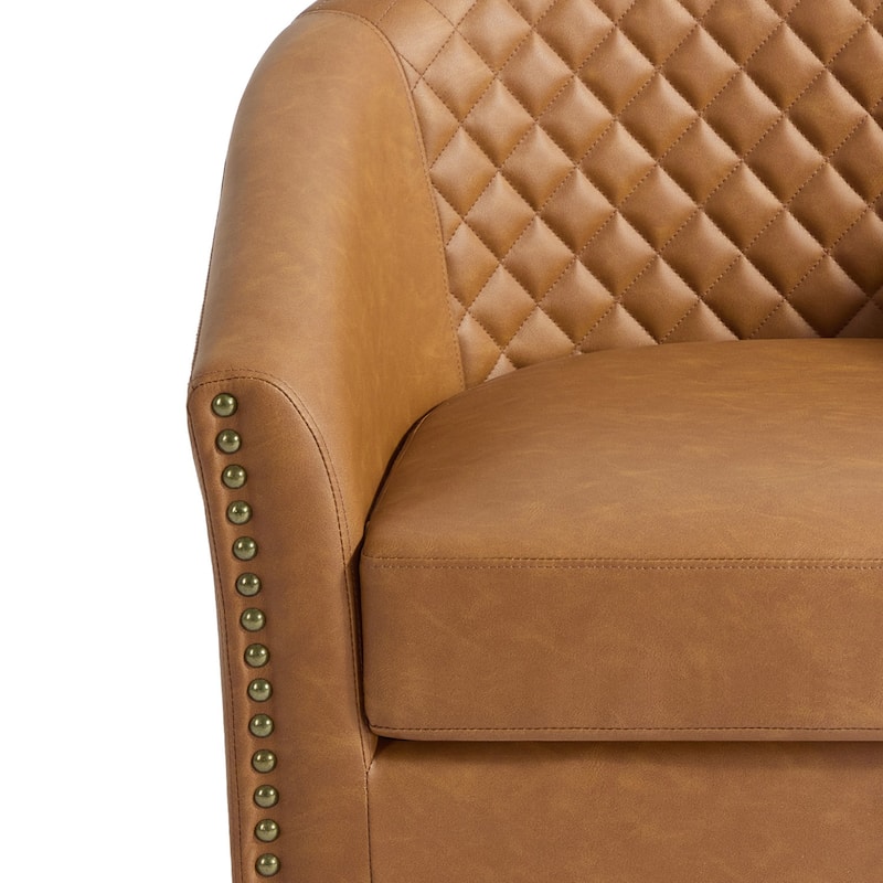 2 Set Modern Vegan Faux Leather Swivel Barrel Accent Chair