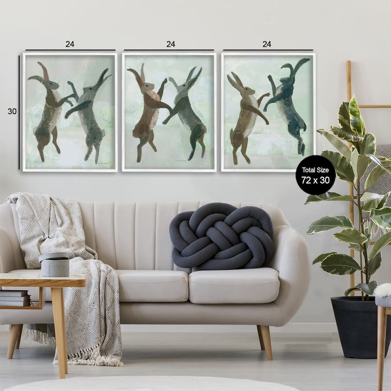 Stupell Battling Hares in Neutral Tones Framed Giclee Art Design By Kay Widdowson (Set of 3)
