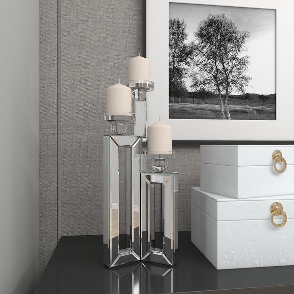 アクセサリー EDIFICE ACCENT glass holder (SILVER) Torre & Tagus Silver Hurricane Glass Candle Holder for 3