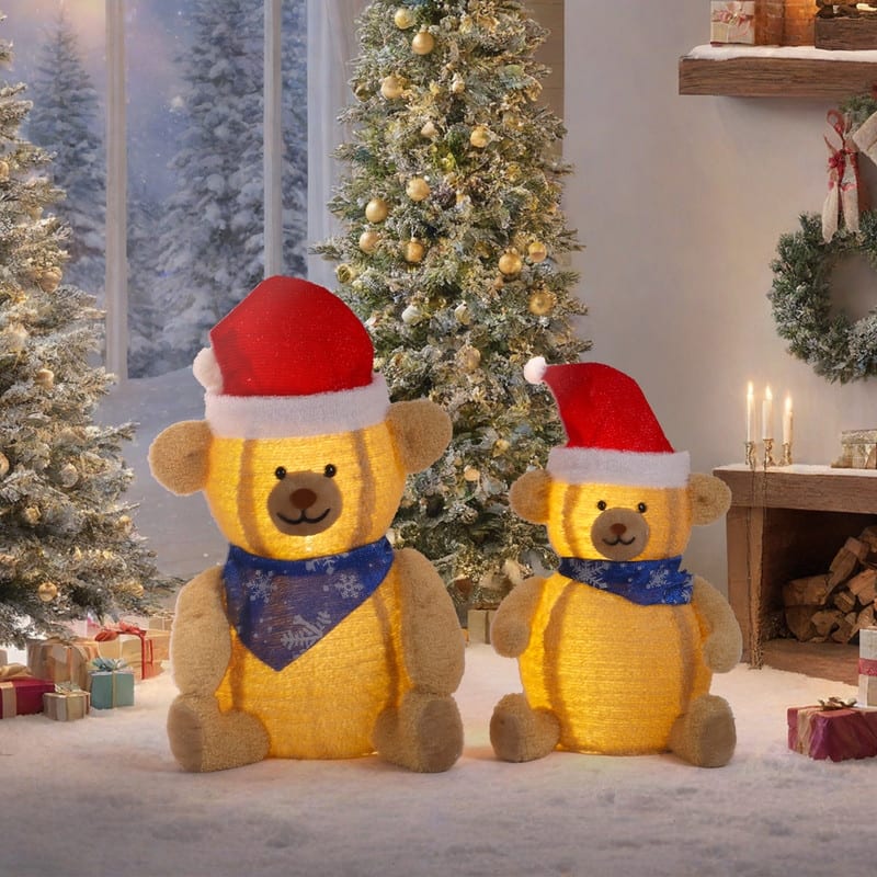 Set of 2 Lighted Plush Bear Christmas Decorations - 36 INCH