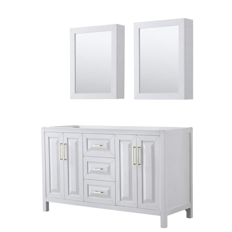 Wyndham Collection Daria 59" Double Free Standing Vanity Cabinet - - White / Brushed Gold Hardware