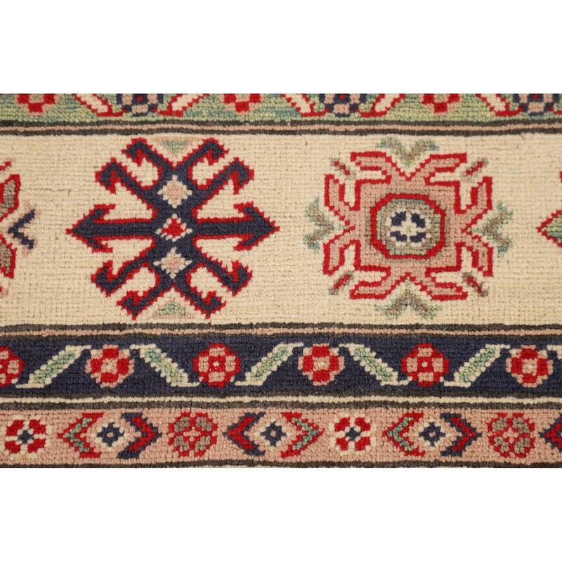 Brown Geometric Kazak Oriental Square Rug Hand-Knotted Wool Carpet - 6'8" x 6'5"