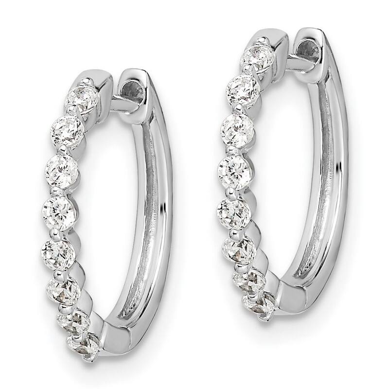 Curata 14k White Gold Diamond Hinged Hoop Earrings - 15x15mm Wide 1mm Thick