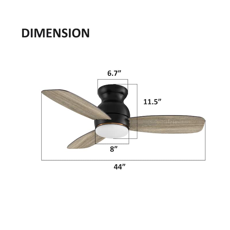 CARRO Quest 44" 3-Blade Smart Ceiling Fan with LED Light Kit and Remote