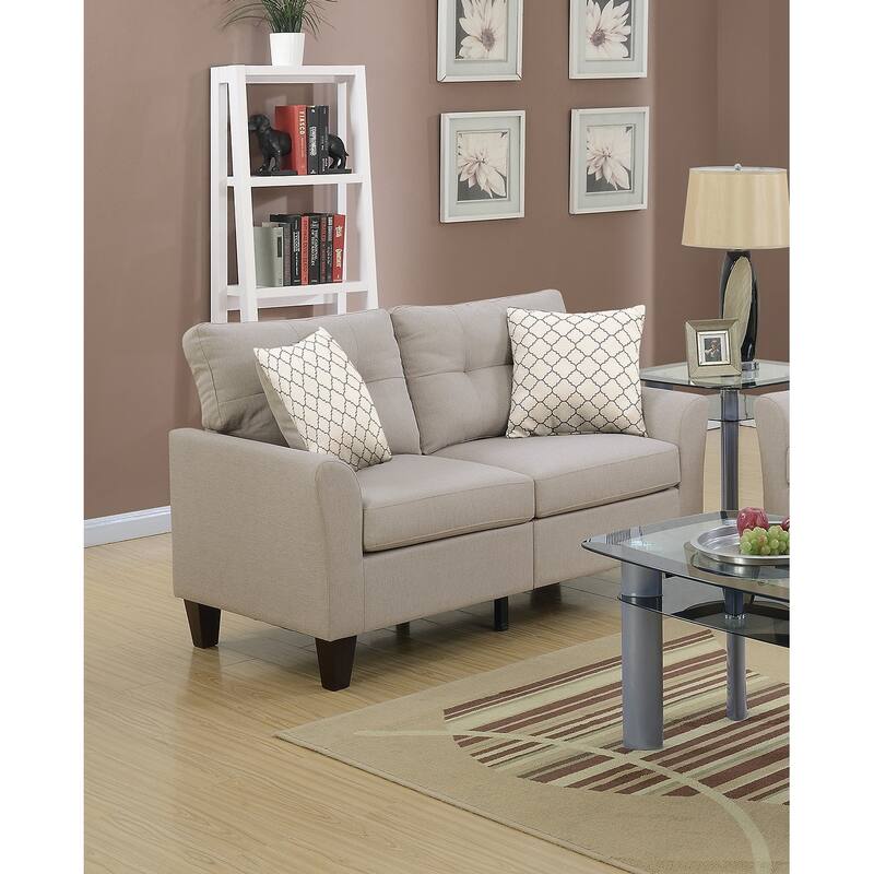 2pc Beige Sofa Set with Plywood Base and Solid Pine Frame