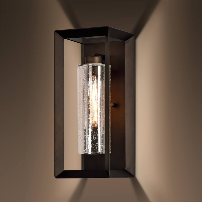 1-Light Dark Bronze Finish Outdoor Wall Light with Clear Seeded Glass - Dark Bronze