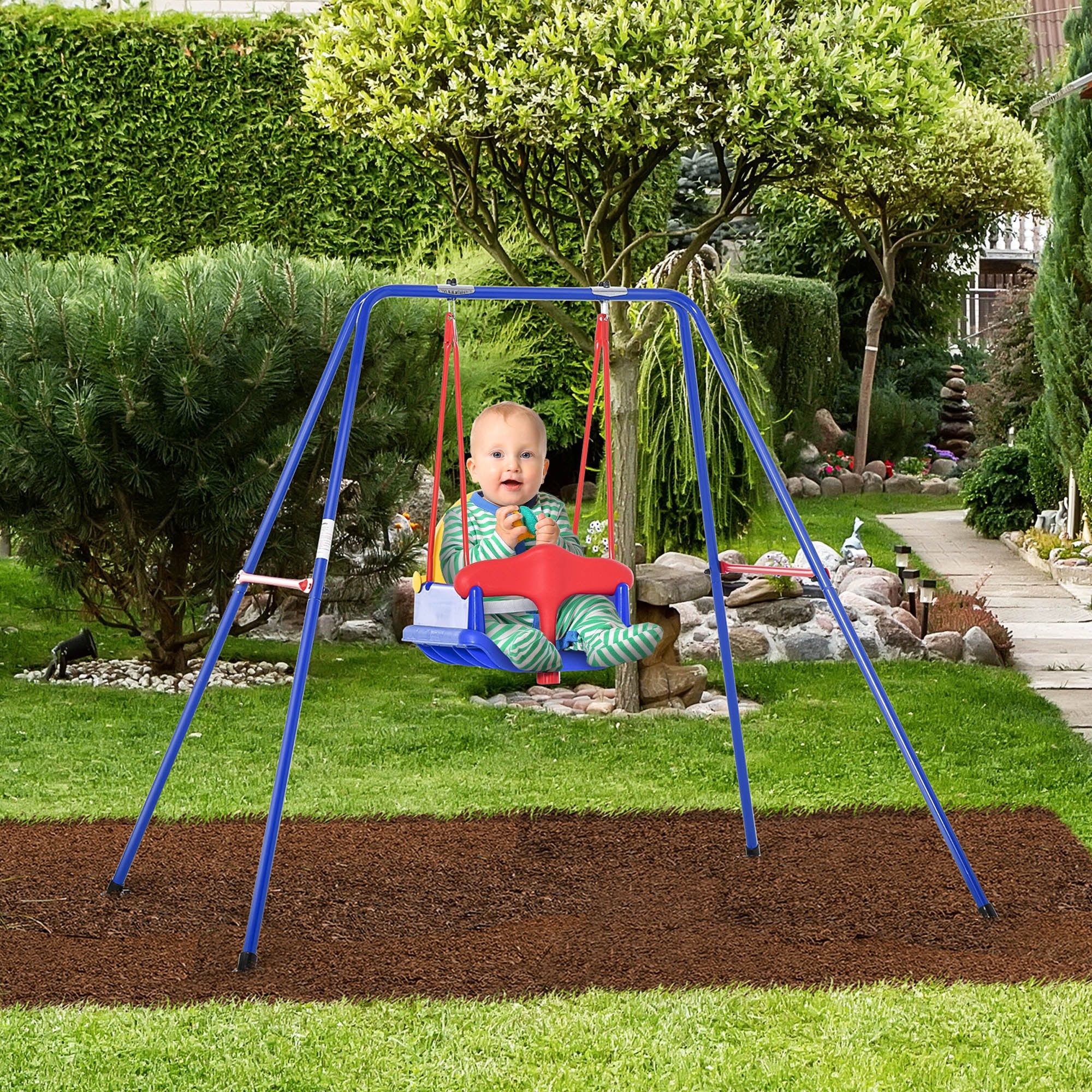Toddler Swing Seat Balance Exercise Baby Cradle Solid Metal Frame Swing with Baby Seat Harness Safe Non toxic