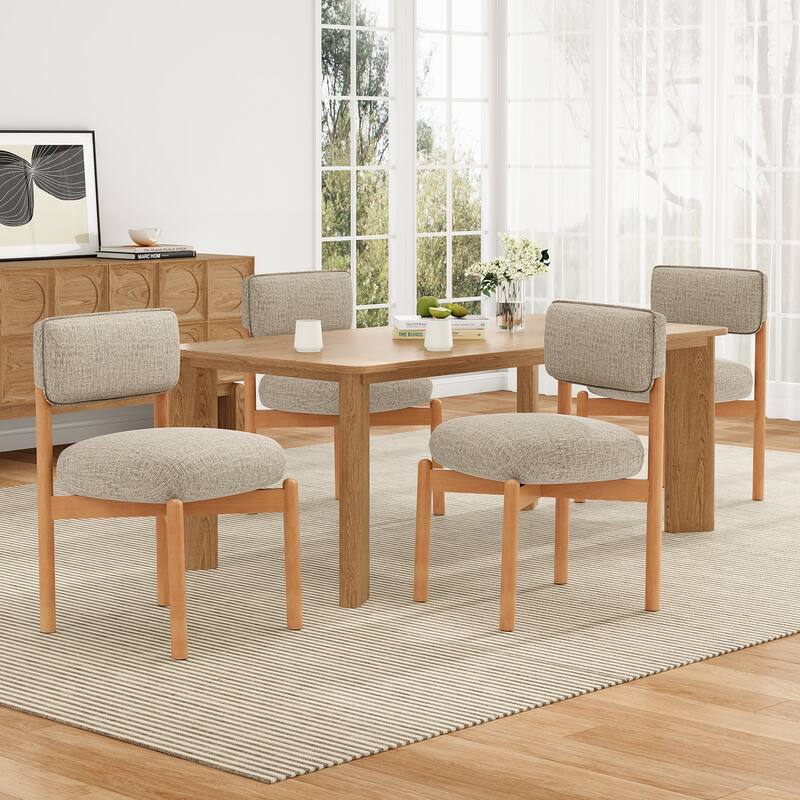 Modern Wooden Blended Linen Dining Chair (Set of 2)
