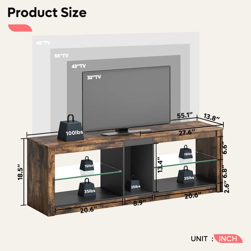 55 inch Entertainment Center LED TV Stand up to 65 Inch TVs for Living Room - 55 inches
