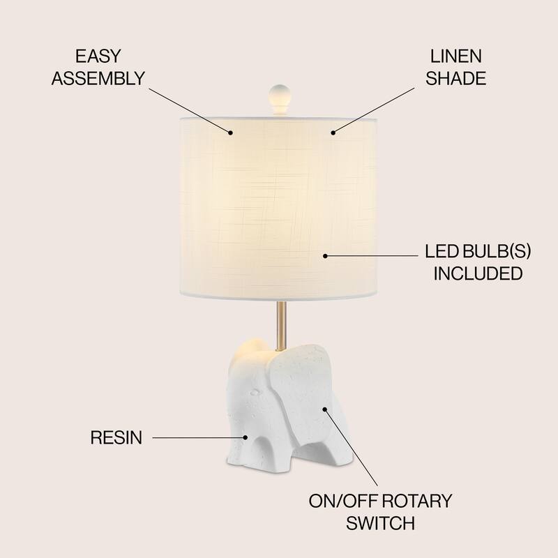 Harlow 17.5" Eclectic Southwestern Resin/Iron Elephant LED Kids Table Lamp, by JONATHAN Y
