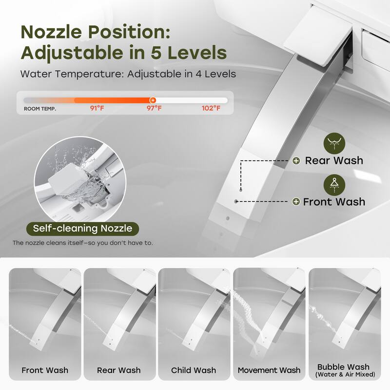 HOROW Elongated Bidet Toilet with Tank Auto Flush UVC Sterilization White - 12 inch Rough In - N/A