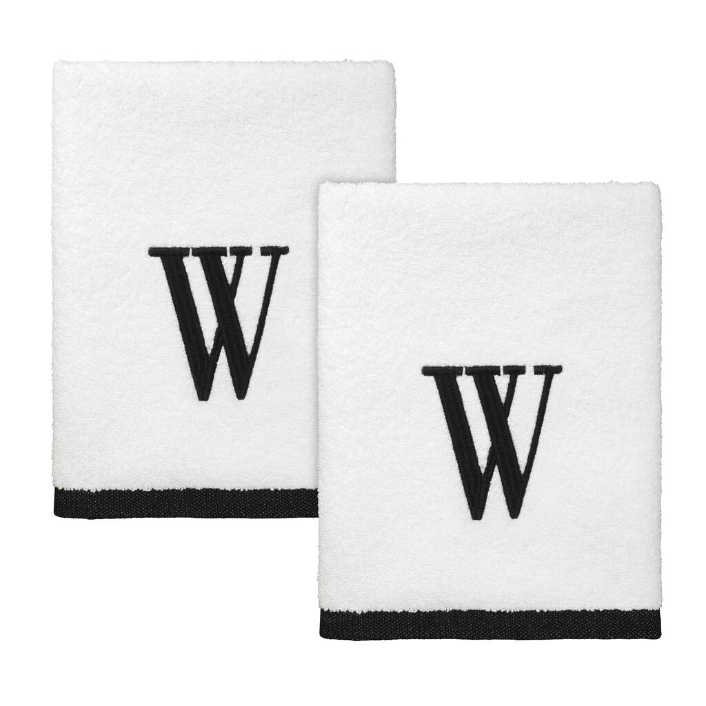 Avanti Linens White/Black Monogram 2-Pack Hand Towel Set "W" - Hand Towel 2pk Set