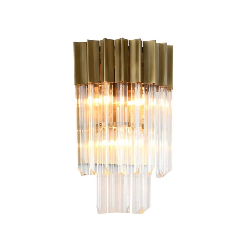 3-Light Brass Wall Sconce With Clear Hanging Crystals