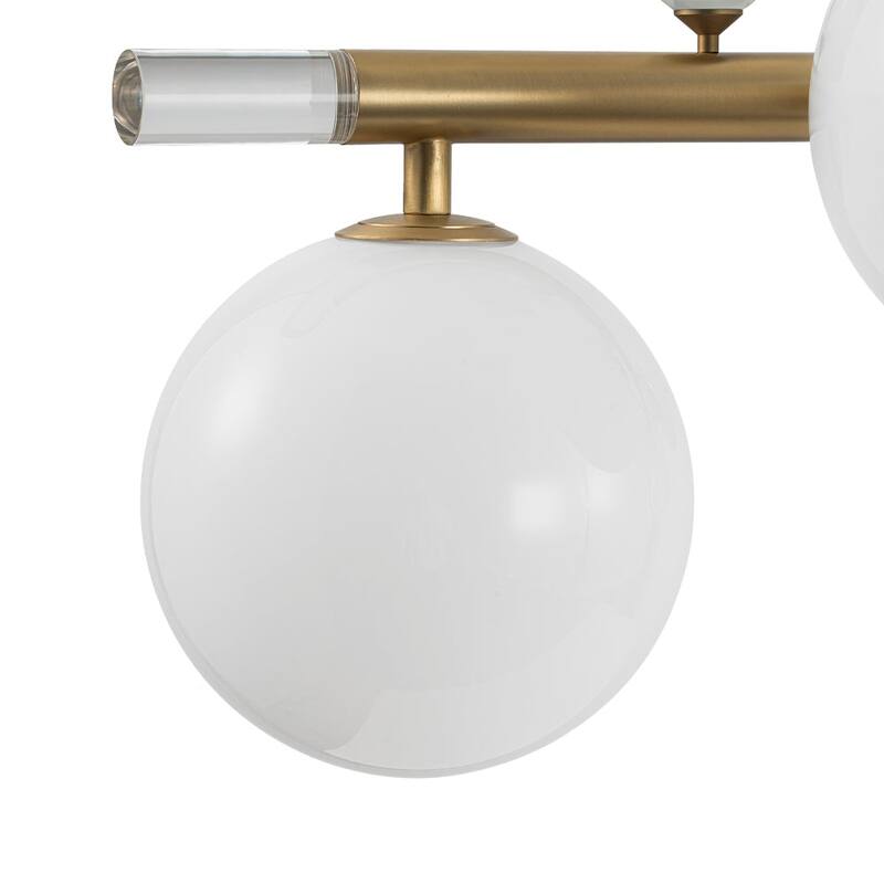 Mid-Century Luxe Milky Glass Globe Linear Chandelier Crystal Accents