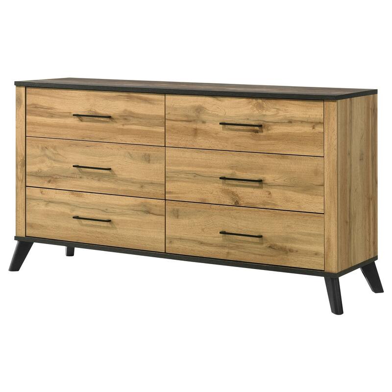 6-Drawer Natural Pine Dresser Cabinet with Rustic Modern Style, Smooth Glide Drawers, and Durable Construction