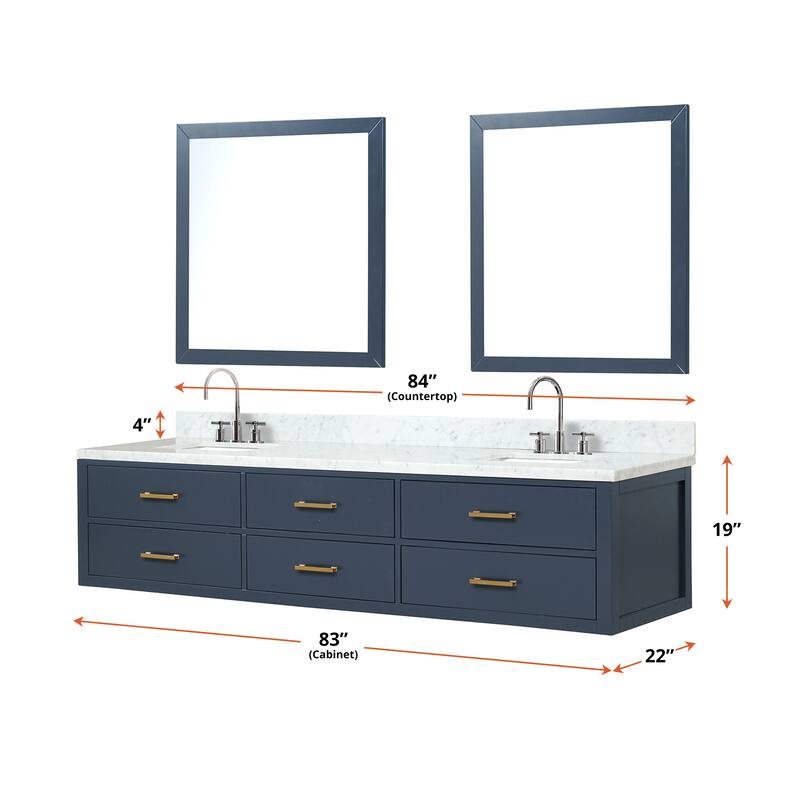 Lexora Castor Double Bath Vanity, Carrara Marble Top, Faucet Set, and Mirrors