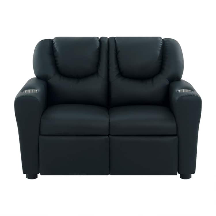 Kids Push Back Loveseat Recliner with Cup Holders, Adjustable Footrest & Headrest, Two Seat Recliner Sofa for Boys and Girls