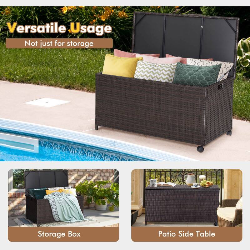 Large Mix Brown Deck Storage Box with Steel Frame and Wheels and Protective Liner