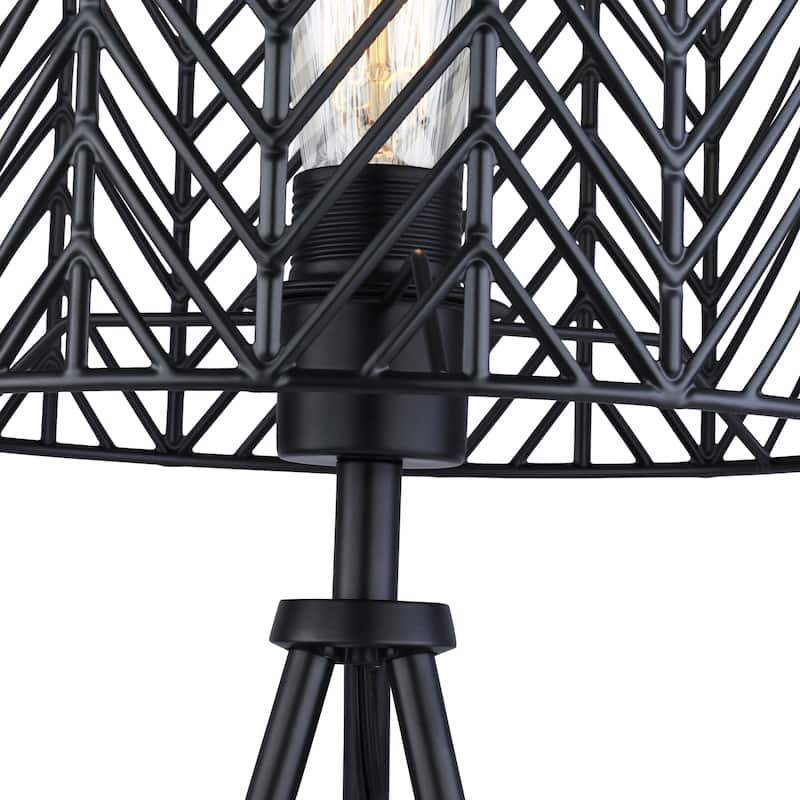 Roisin River of Goods Black Metal Cage-Shade 18.5-Inch Tripod-Base Accent Lamp - 10.125" x 10.125" x 18.5"