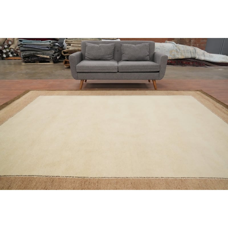 Hand Knotted Oriental 100% Wool Carpet Modern Solid Beige & Ivories Gabbeh Area Rug - 10' 4'' X 8' 2''