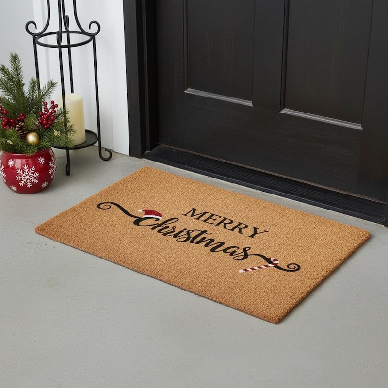 HomeRoots 24" X 36" Brown And Black Christmas Merry Christmas Outdoor Coir Door Mat - 24.00' X '36.00 - 24.00' X '36.00