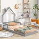 preview thumbnail 9 of 24, Twin Size Pine Wood House-Shaped Headboard Floor Bed with Handrails and Slats Twin - Grey