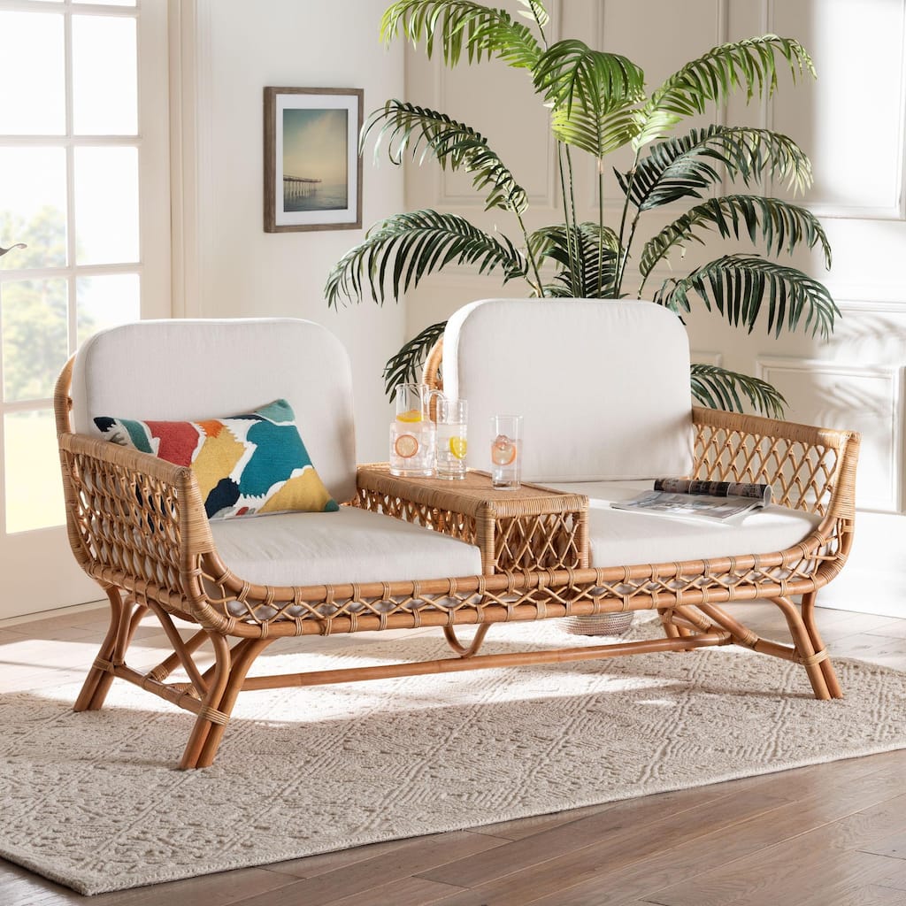 Pakis Bohemian Light Honey Rattan Tete-a-Tete Sofa