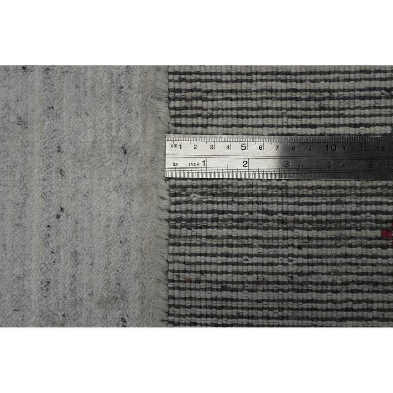 Hand Knotted Oriental 100% Wool Carpet Tribal Stripe Greys & Charcoal Gabbeh Area Rug - 12' 6'' X 9' 2''