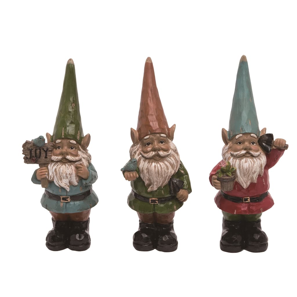 Transpac Resin Working Garden Gnome Figurine Set of 3 Spring Home Decorations