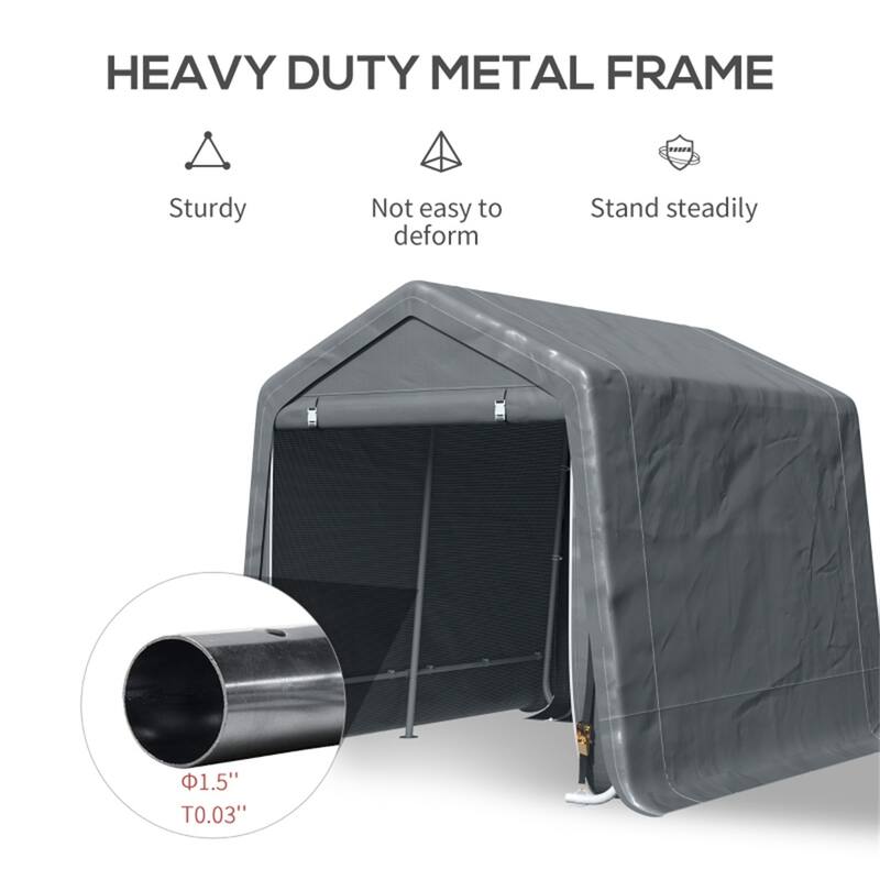 Dark Grey Outdoor Canopy Storage Shed Tent with Ground Stakes and Sturdy Metal Frame - 110.25"L x 94.5"W x 94.5"H
