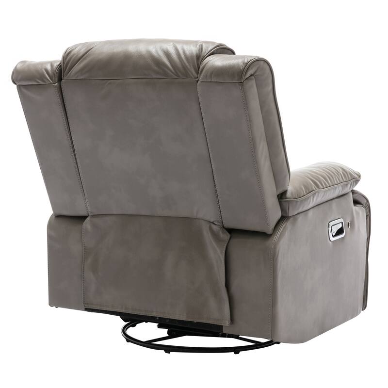 PU Swivel Rocker Recliner with LED Light, Manual Recliner Chair for Home Theater, Soft Upholstered Single Sofa Chair