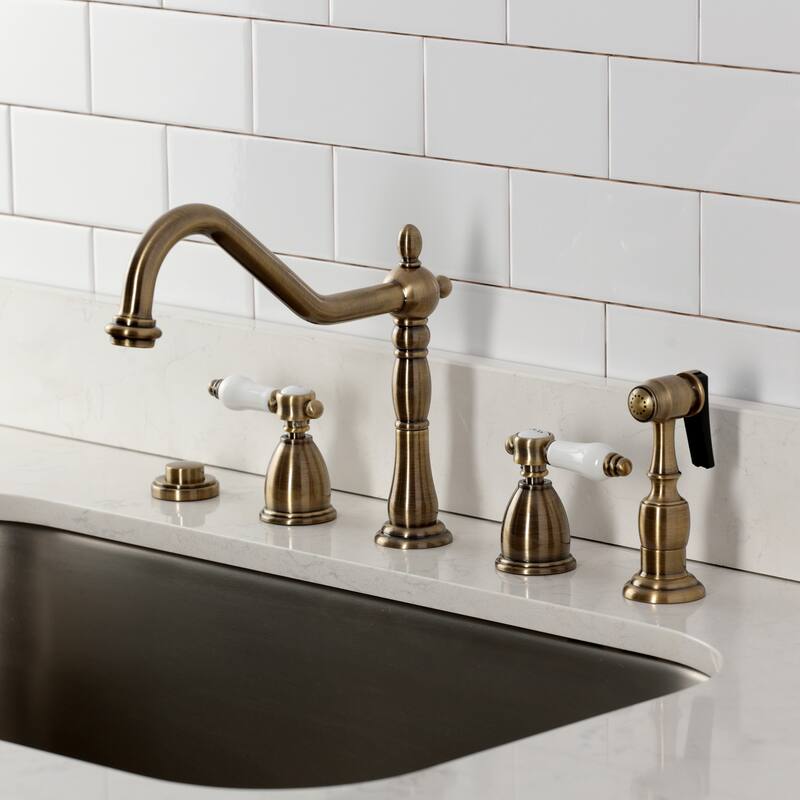 Kingston Brass Heritage Porcelain Kitchen Faucet with Side Spayer - 16'' (L) x 9-1/16'' (W) x 9-3/8'' (H)