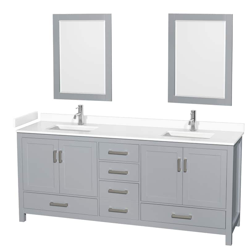 Wyndham Collection Sheffield 80" Double Bathroom Vanity, Carrara - Gray / White Cultured Marble Top / Brushed Chrome