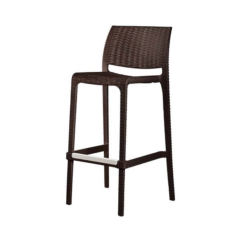 HomeRoots Set of Four 30" Brown Faux Rattan Heavy Duty Plastic Low Back Outdoor Bar Height Chairs