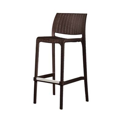 HomeRoots Set of Two 30" Brown Faux Rattan Low Back Outdoor Bar Height Chairs