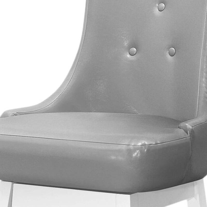 HomeRoots Set of Two 29 " Gray And White Faux Leather And Solid Wood Swivel Bar Height Bar Chairs