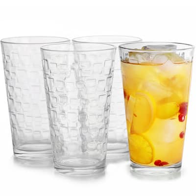 Gibson Home Great Foundations 4pc 16oz Square Embossed Glass Tumbler