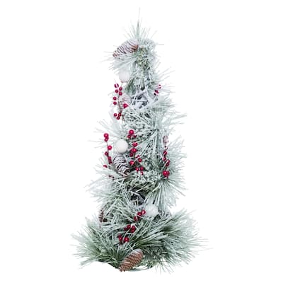 Transpac Foam 24 in. White Christmas Frosted Berry Pinecone Tree