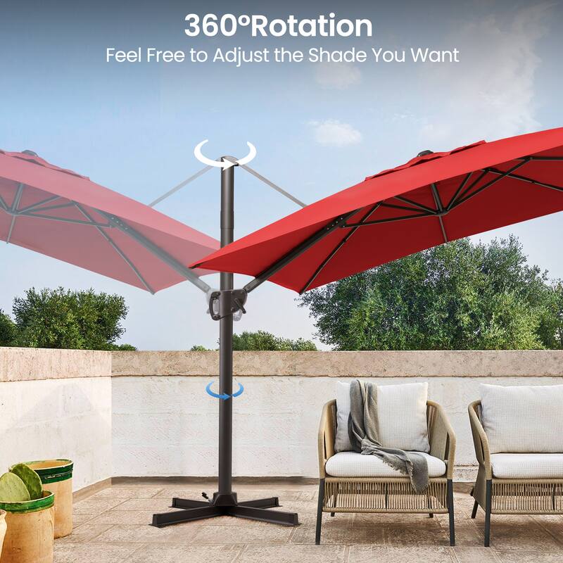 Pellebant 9 FT x 12 FT Outdoor Patio Cantilever-Offset Umbrella with Base