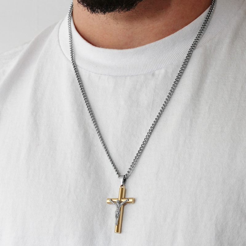 Steel Nation Stainless Steel Yellow Finish Crucifix Pendant
