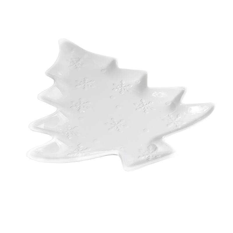 Euro Ceramica Winterfest Tree Platter - White