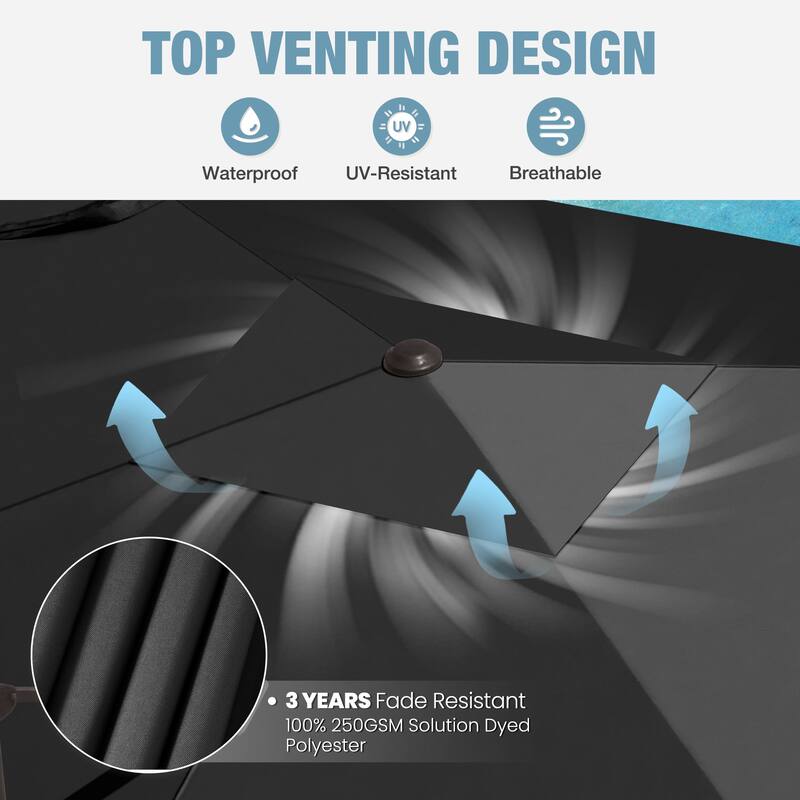 Outdoor 9 x 11 Ft Cantilever Patio Umbrella 360 Degree Rotation with HDPE Base