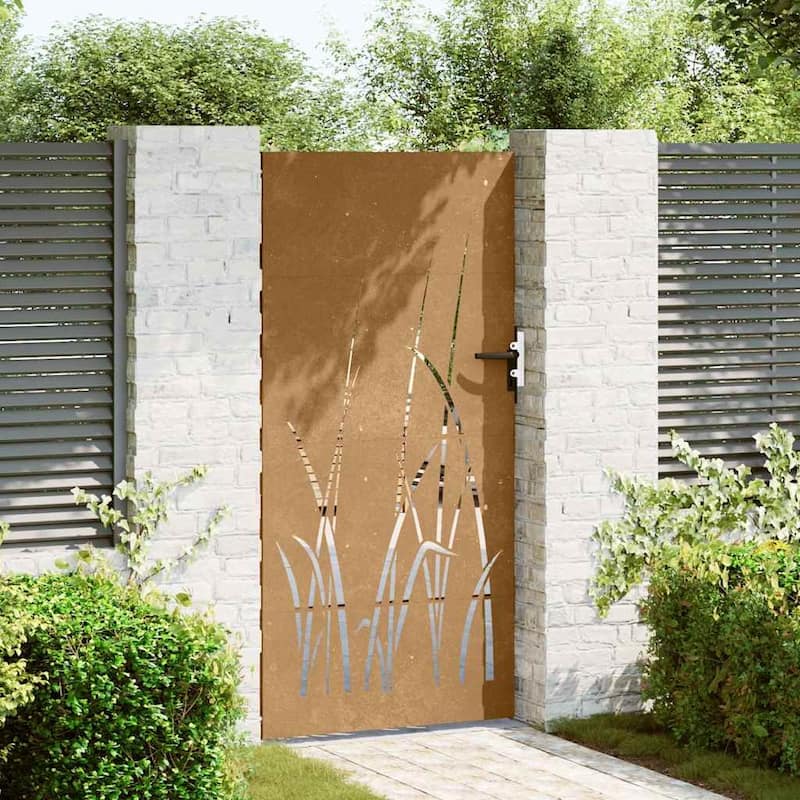 vidaXL Garden Gate Decorative Door Outdoor Fence Corten Steel Grass Design