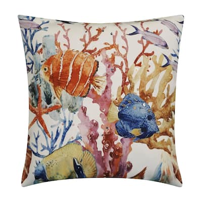Edie At Home Sealife Beaded & Embroidered Indoor/Outdoor Decorative Throw Pillow