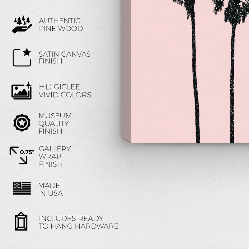 Wynwood Studio Canvas Floral and Botanical Glitter Palm Trees Pink and Black Modern & Contemporary Wall Art Canvas Print