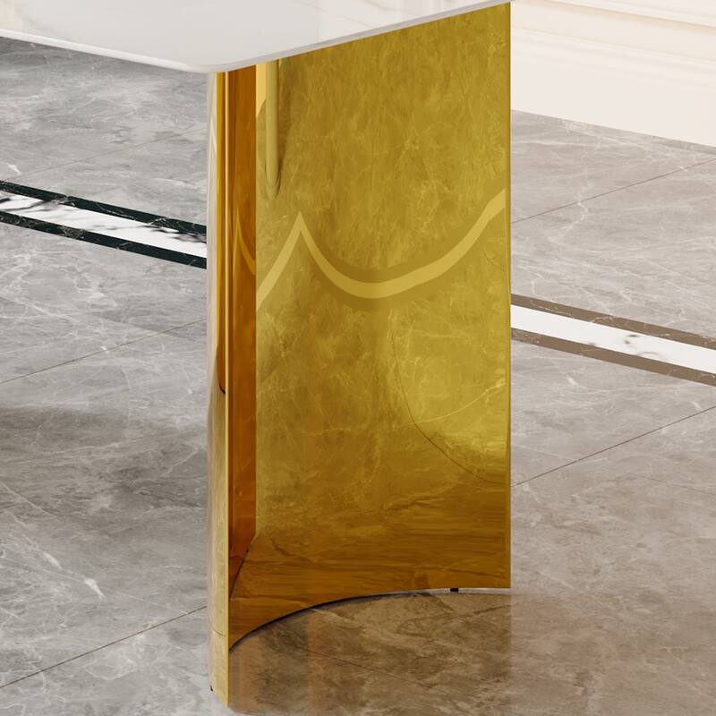 Roomfitters Modern Dining Table with White Marble Glass Top and Gold Legs for Living Room or Dining Space, White