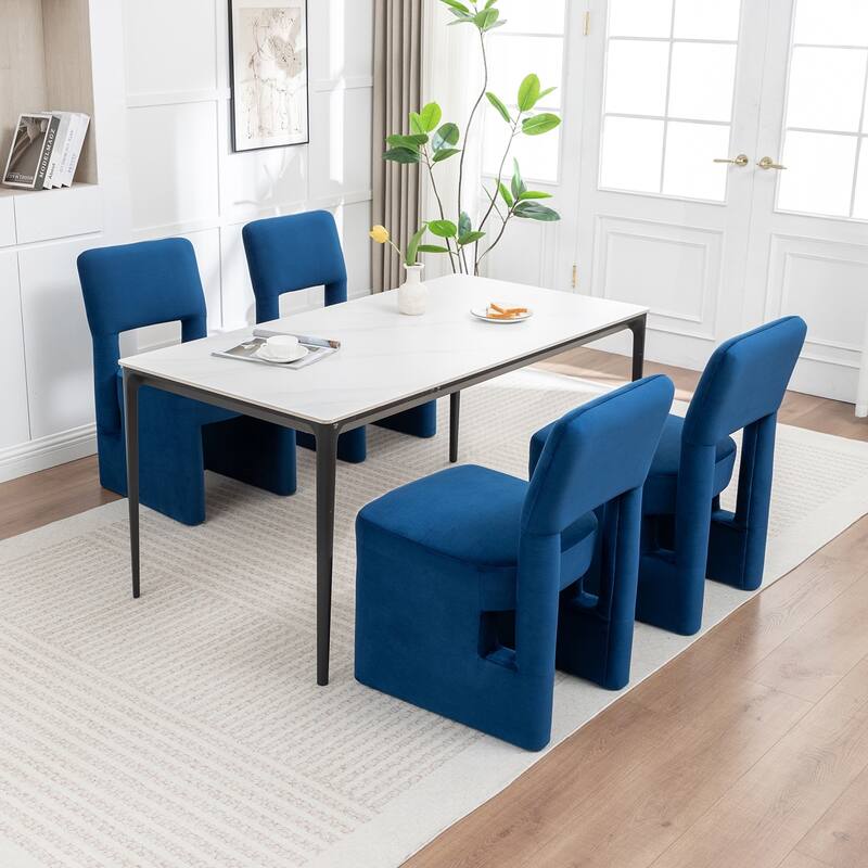 SEYNAR Modern Velvet Upholstered Armless Dining Chair Set of 4 - Navy