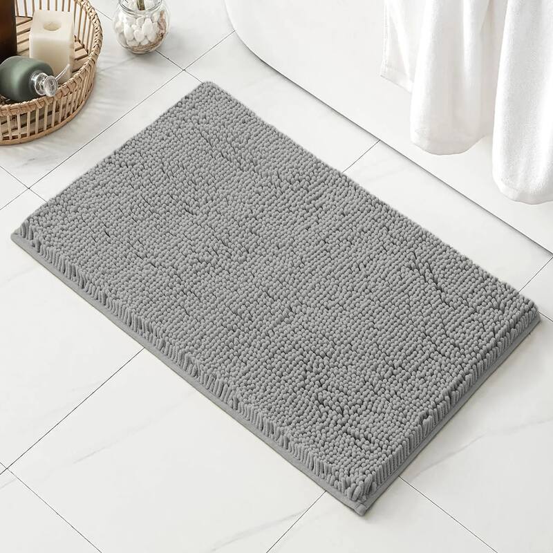 Large 2 Piece Set Light Grey Soft Cozy Plush Chenille Bath Mat Bathroom Rug