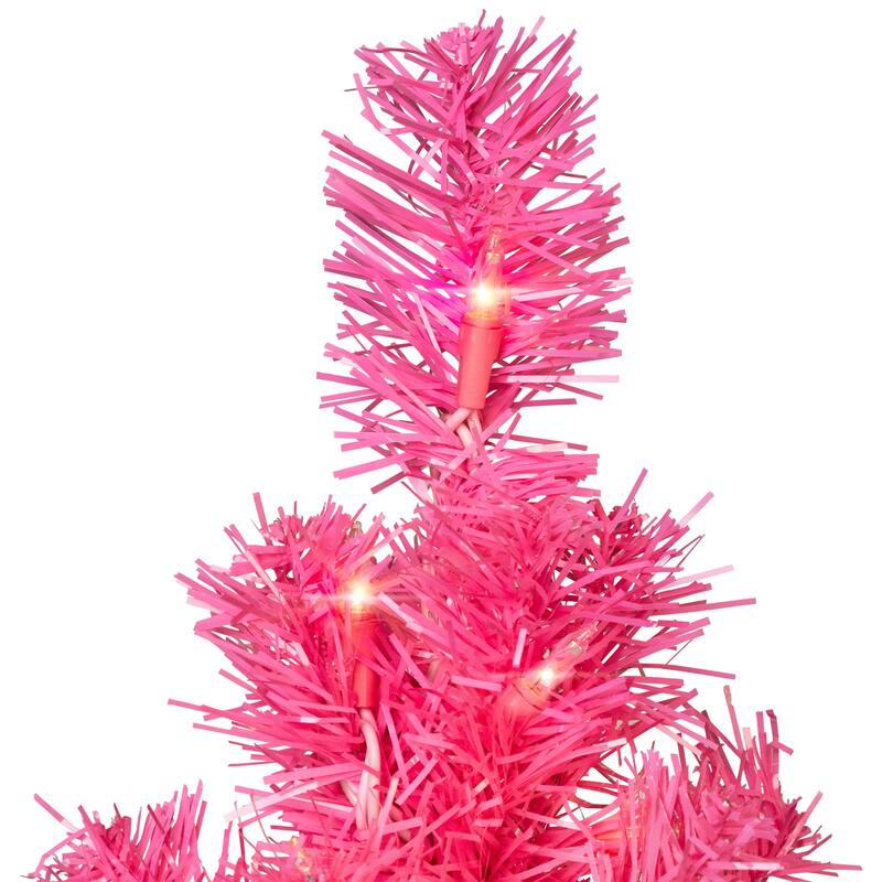 Pre-Lit Tinsel Artificial Christmas Tree - 3' - Pink - Clear Lights - 3 Foot