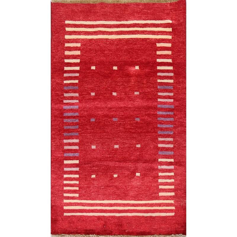 Geometric Gabbeh Kashkoli Oriental Area Rug Hand-knotted Wool Carpet - 2'7" x 4'2"